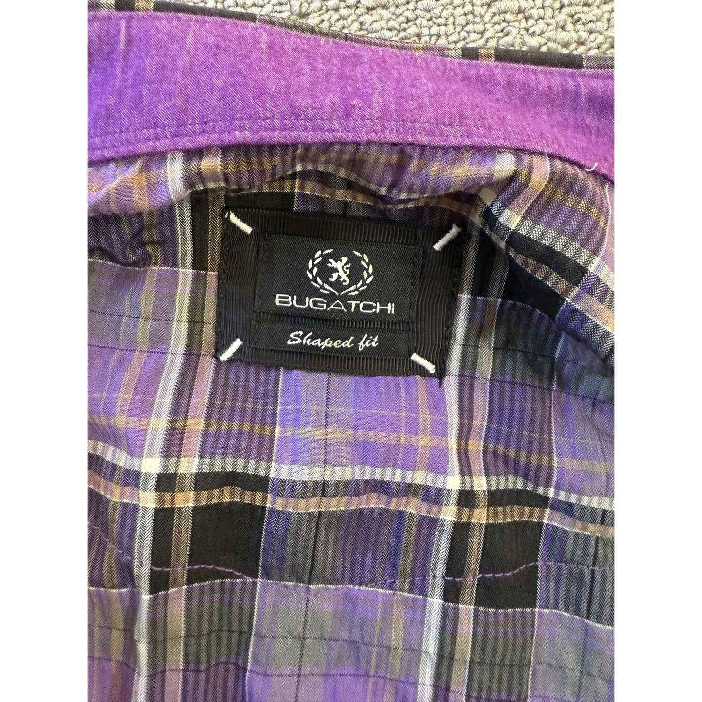 BUGATCHI Men's XL Purple Plaid Flannel Shirt - Shaped Fit Casual Top