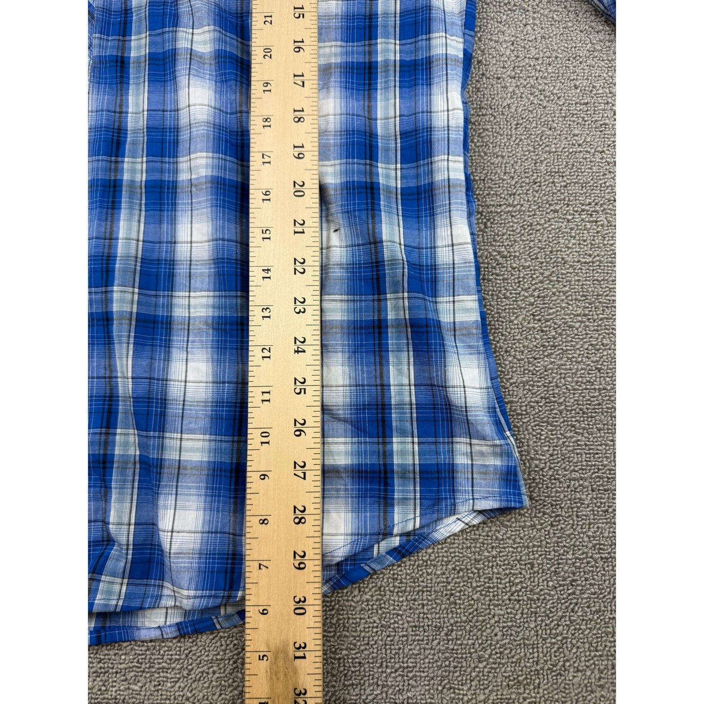 Wrangler Shirt Men's Medium Long Sleeve Pearl Snap Blue Plaid Cowboy Western
