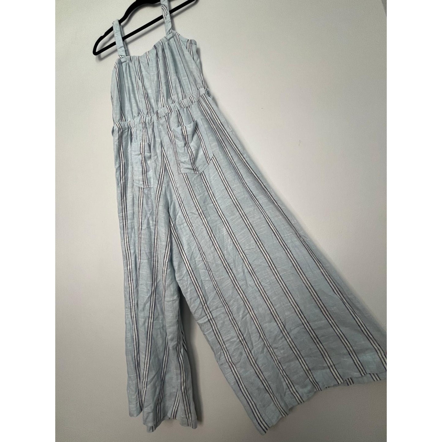 Splendid Striped Jumpsuit Women M Blue White Sleeveless Wide Leg Linen Blend