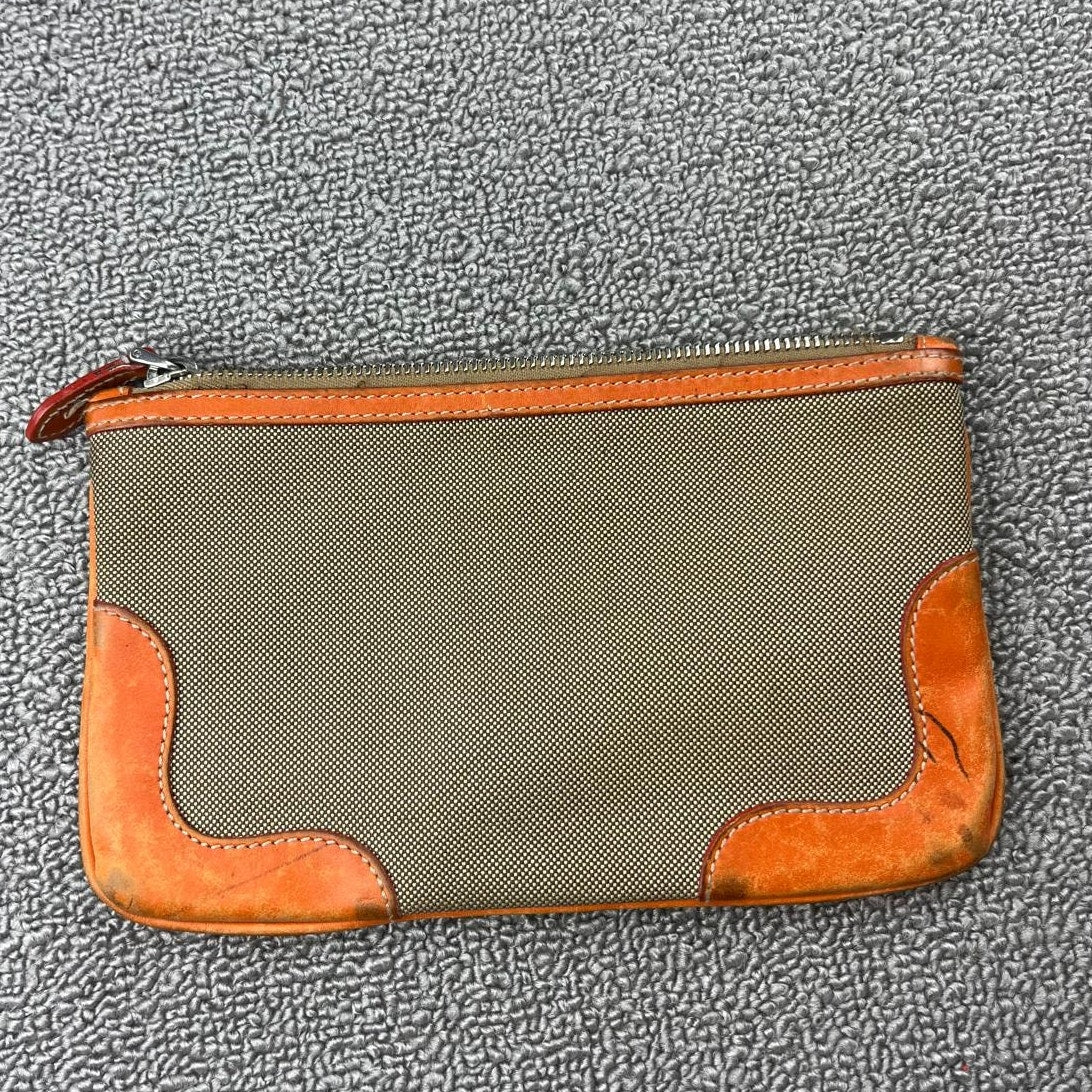 Authentic Prada Jacquard Pouch in Brown/Beige Canvas and Orange Leather Rare