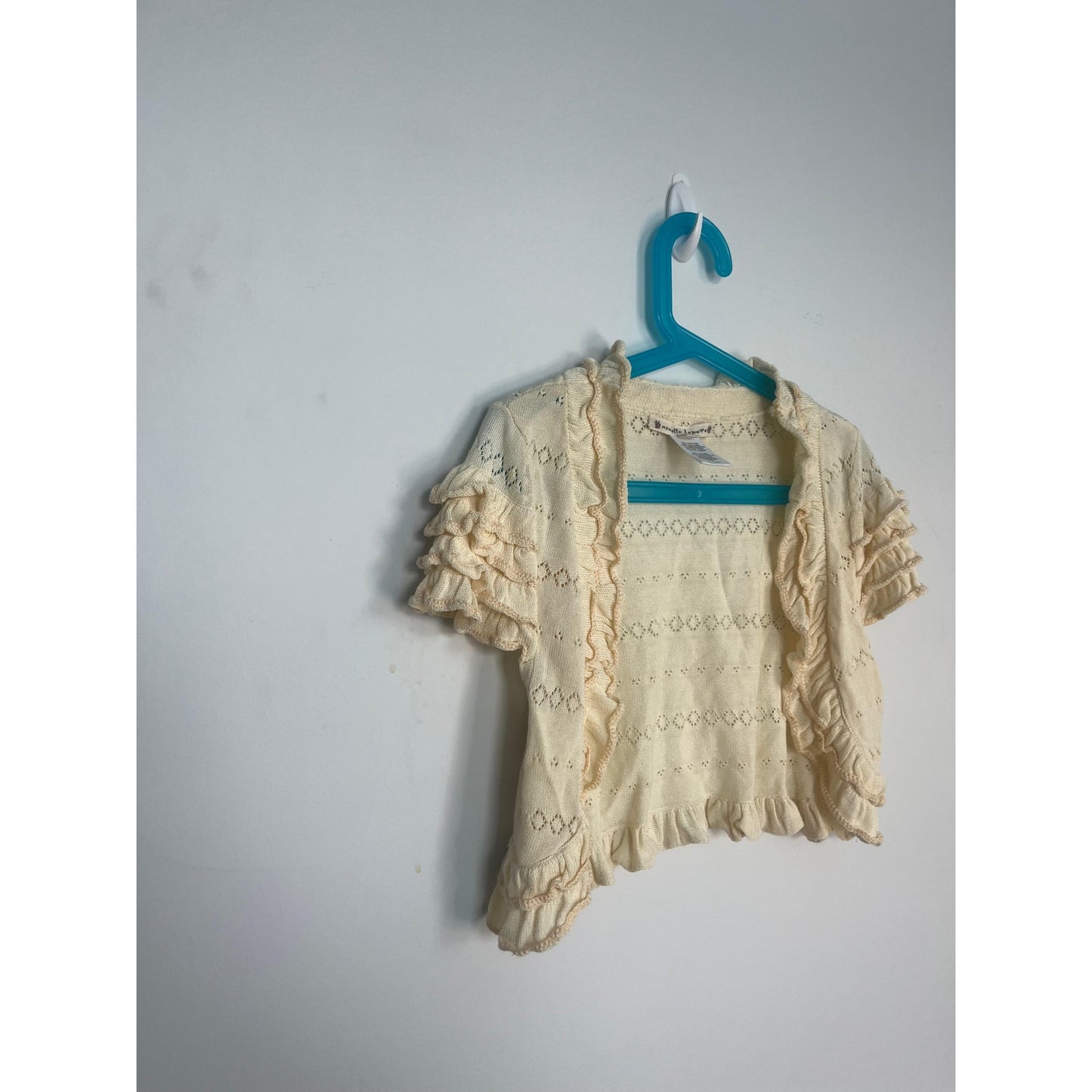 Nanette Lepore Ruffle Knit Shrug Cardigan Women XS Cream Eyelet Cropped Boho