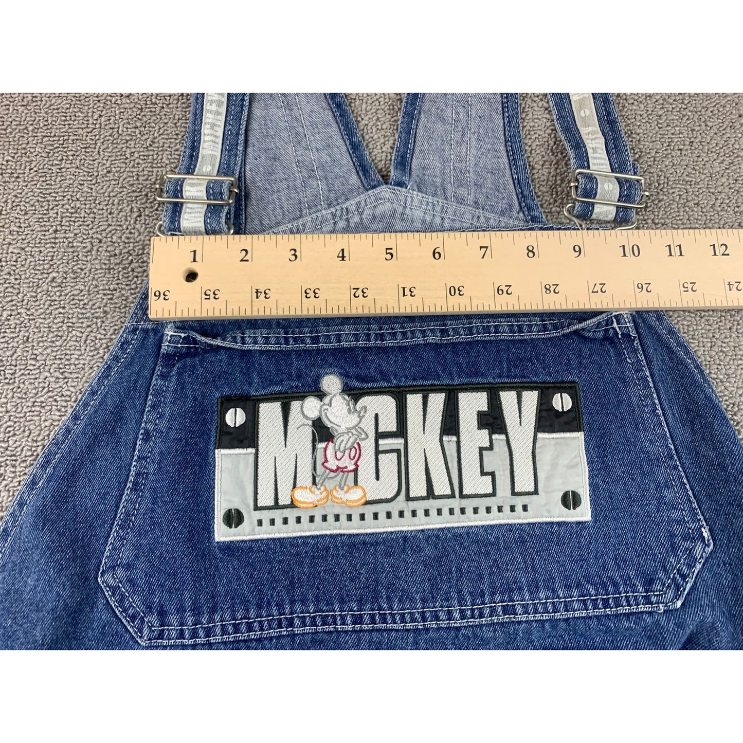 Vintage Disney Catalog Mickey Mouse Denim Overalls Women XL Mickey Bib Patch