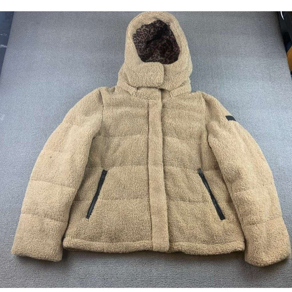Sanctuary Sherpa Hooded Puffer Jacket Size M Teddy Bear Coat Faux Fur Tan