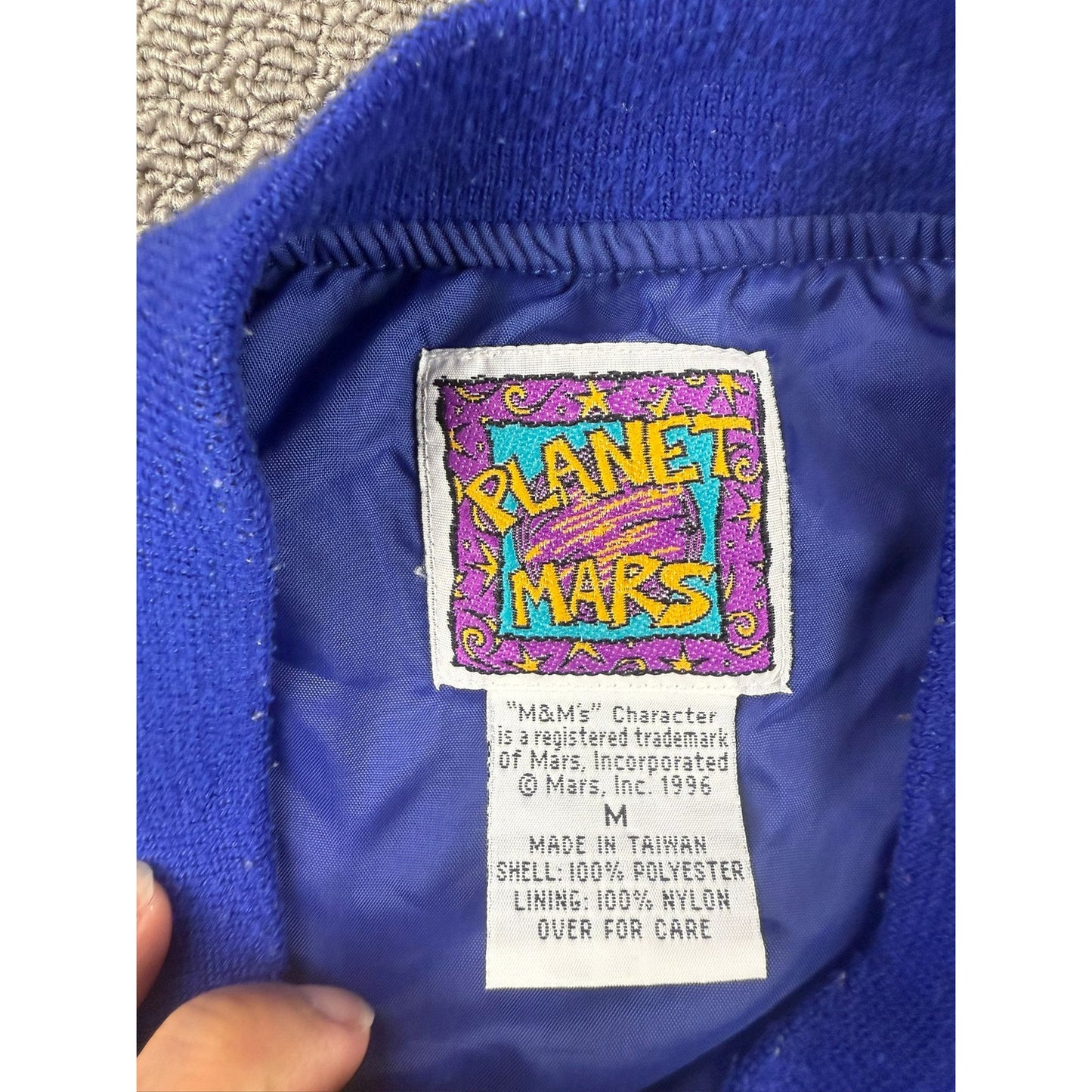 Vintage 1996 M&M Jacket Men's Medium Blue Embroidered Planet Mars Taiwan Made