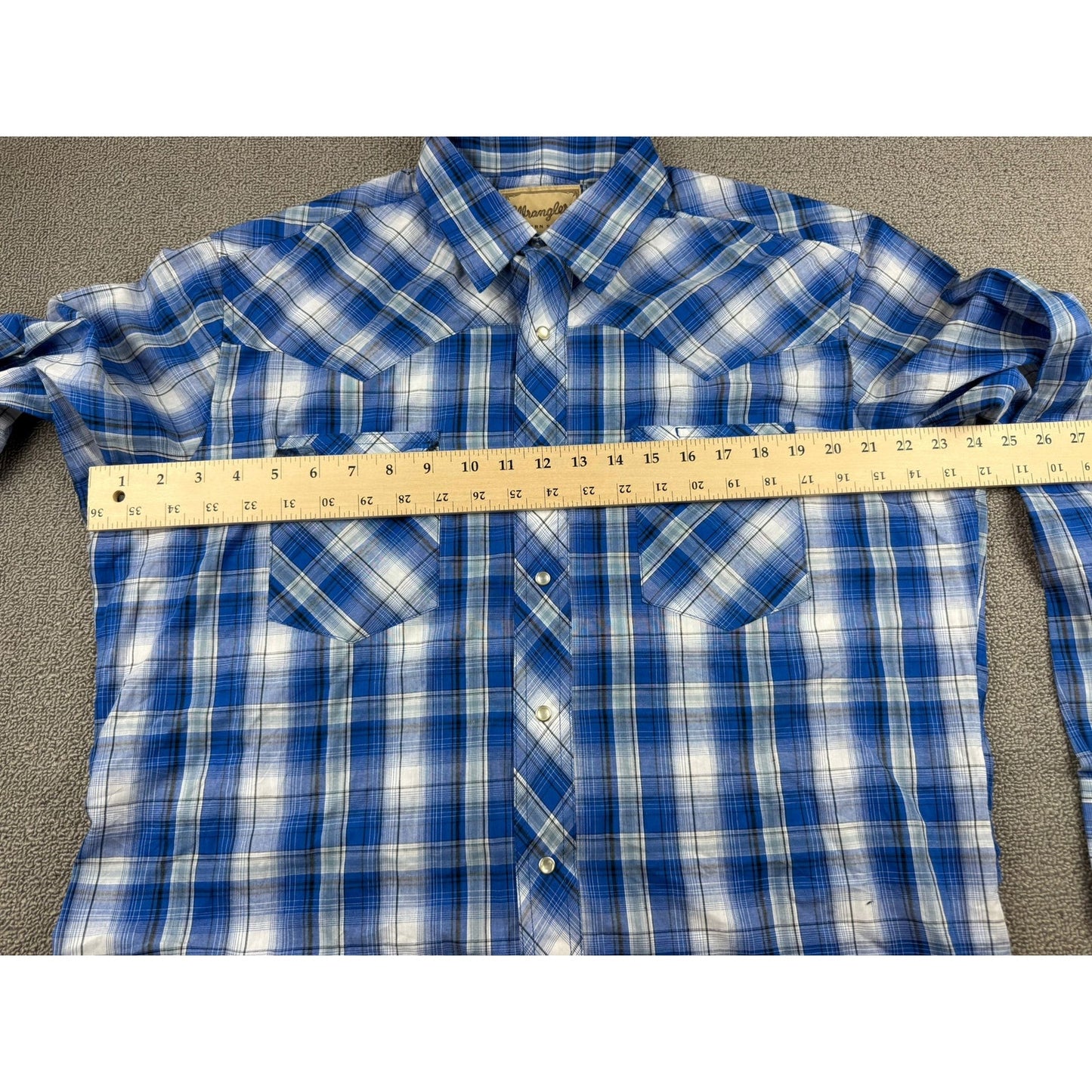 Wrangler Shirt Men's Medium Long Sleeve Pearl Snap Blue Plaid Cowboy Western