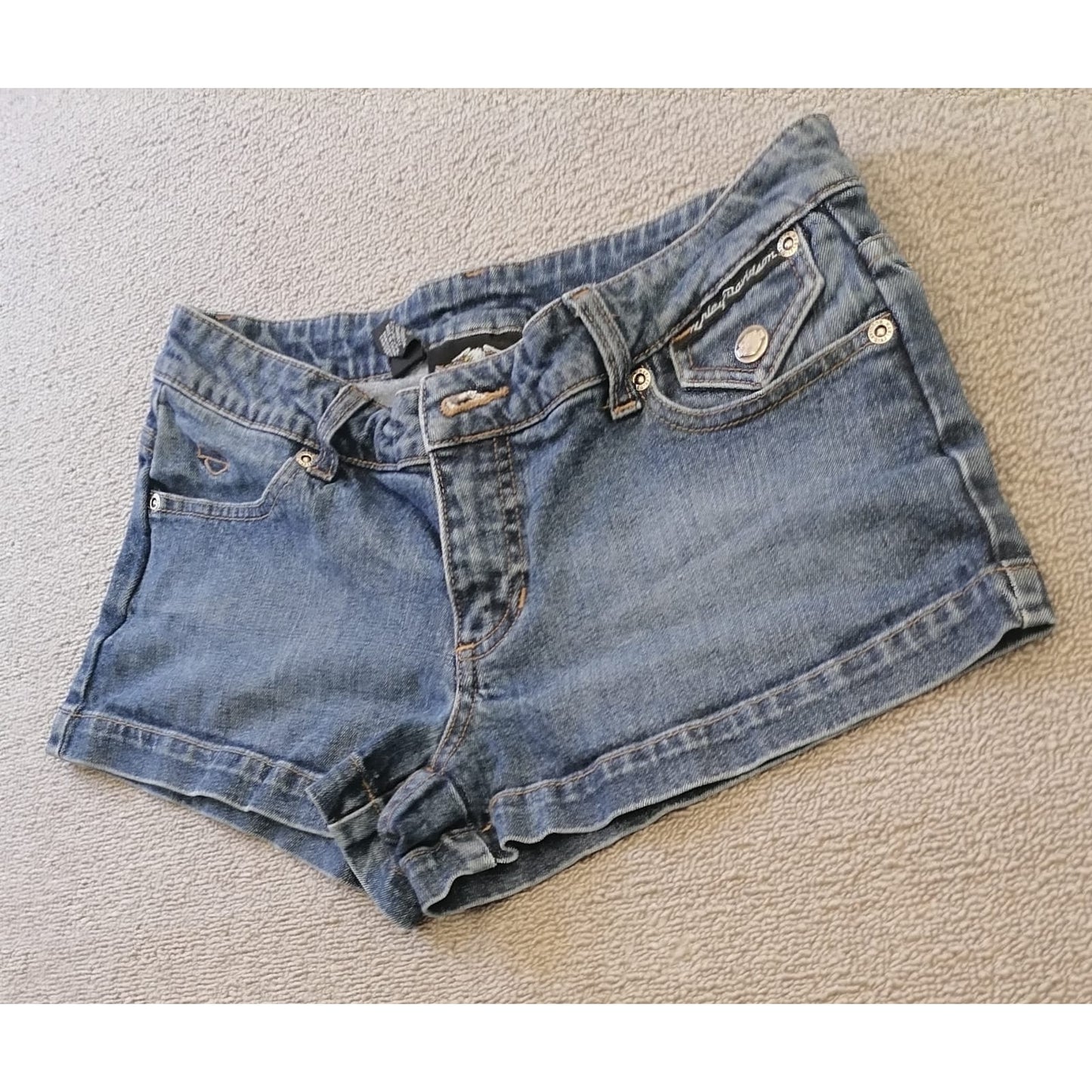 Harley-Davidson Women's Blue Denim Jean Shorts Biker Moto Style