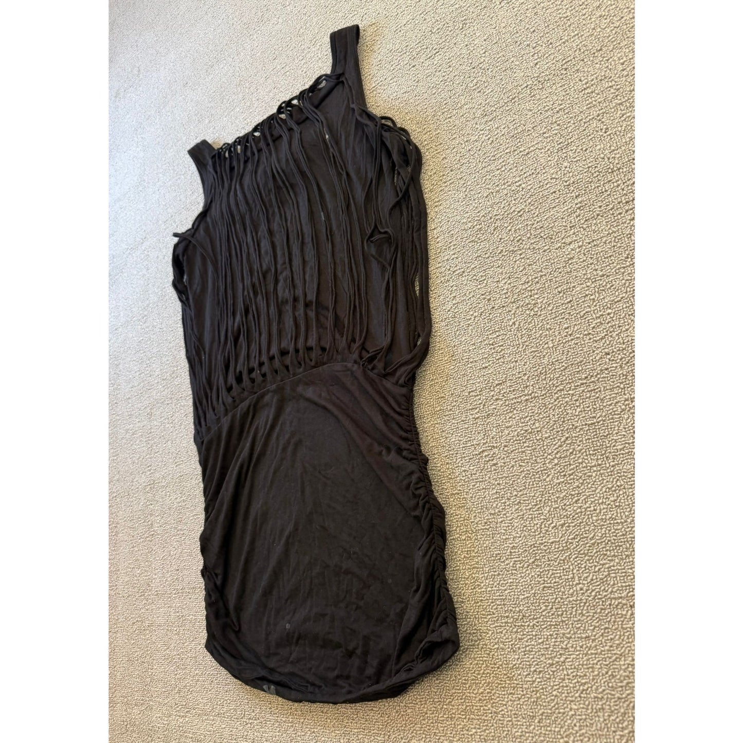 BCBG MAXAZRIA Womens Size XS Black Fringe Ruched Tank Top Boho Style