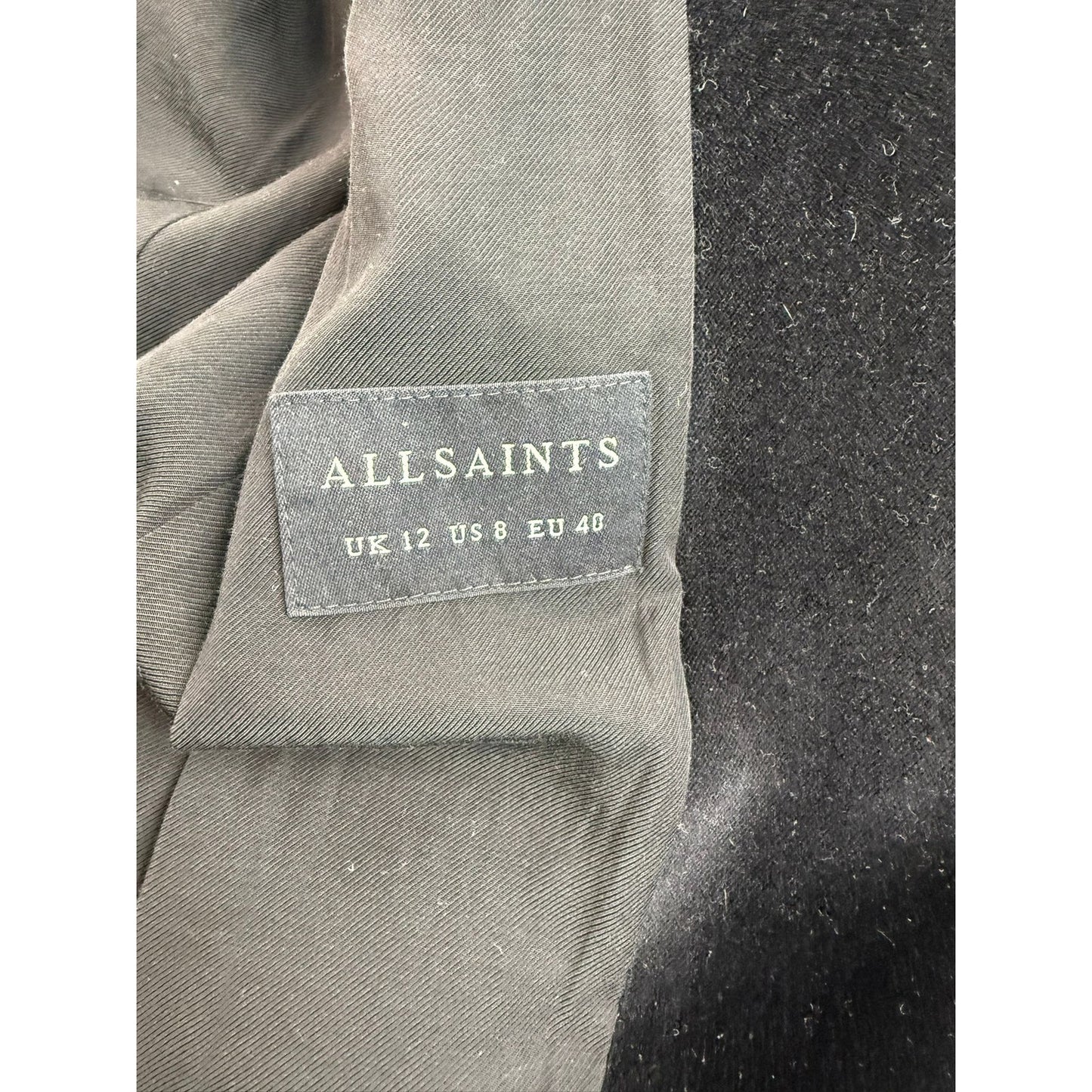 AllSaints Size 8 Black Leni Velvet Coat Button Up Long Cotton