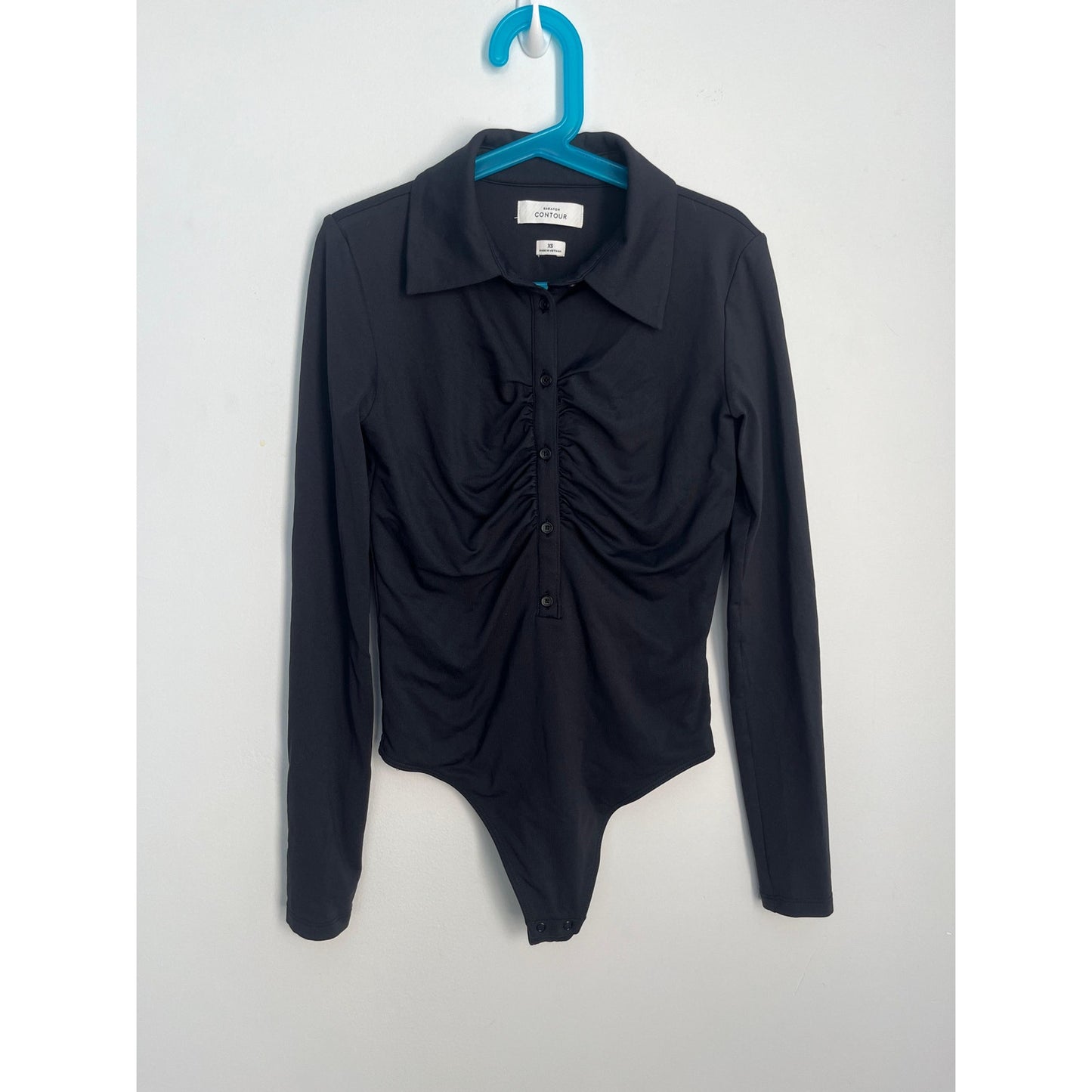 Babaton Contour Bodysuit Women XS Black Long Sleeve Button Front Stretch