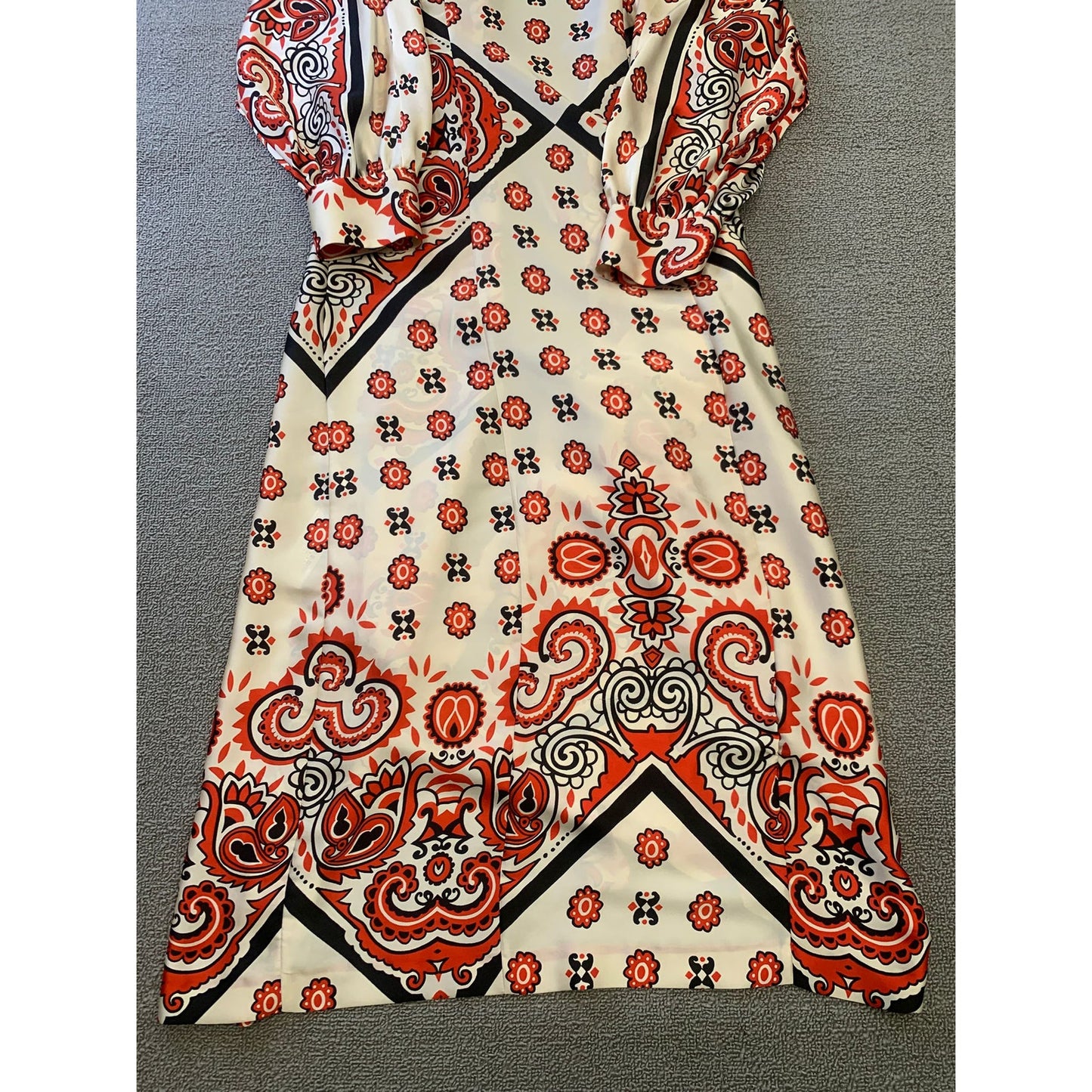 Zara Women's XS White Red Black Patterned Long Sleeve Dress