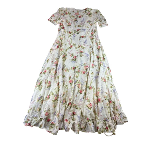 Denim And Supply Ralph Lauren Dress Women M White Cotton Floral Print Ruffle Hem