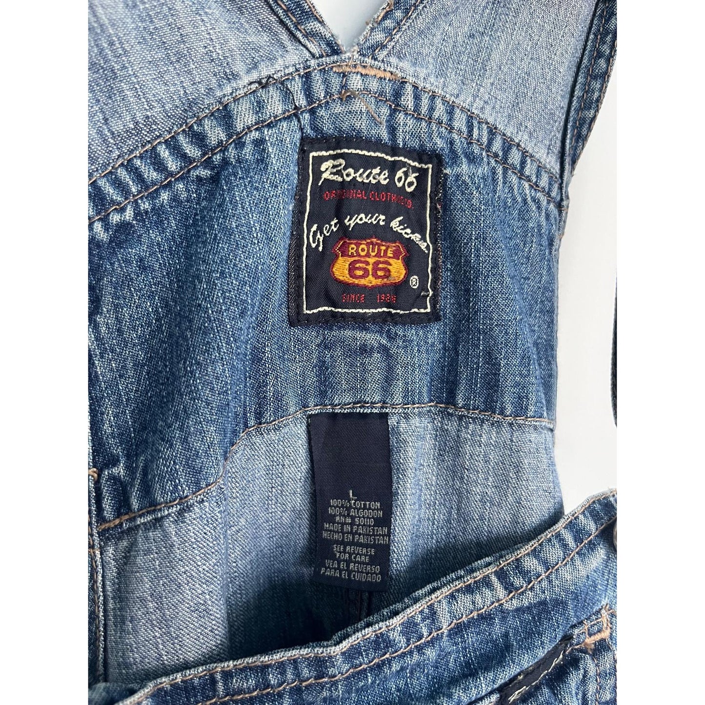 Route 66 Denim Overalls Shorts Women L Vintage Distressed Carpenter Utility