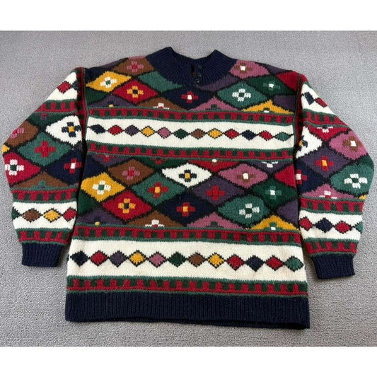 Vintage Graham And Gunn Sweater 1S Multi Color 100% Wool Hand Framed Hong Kong