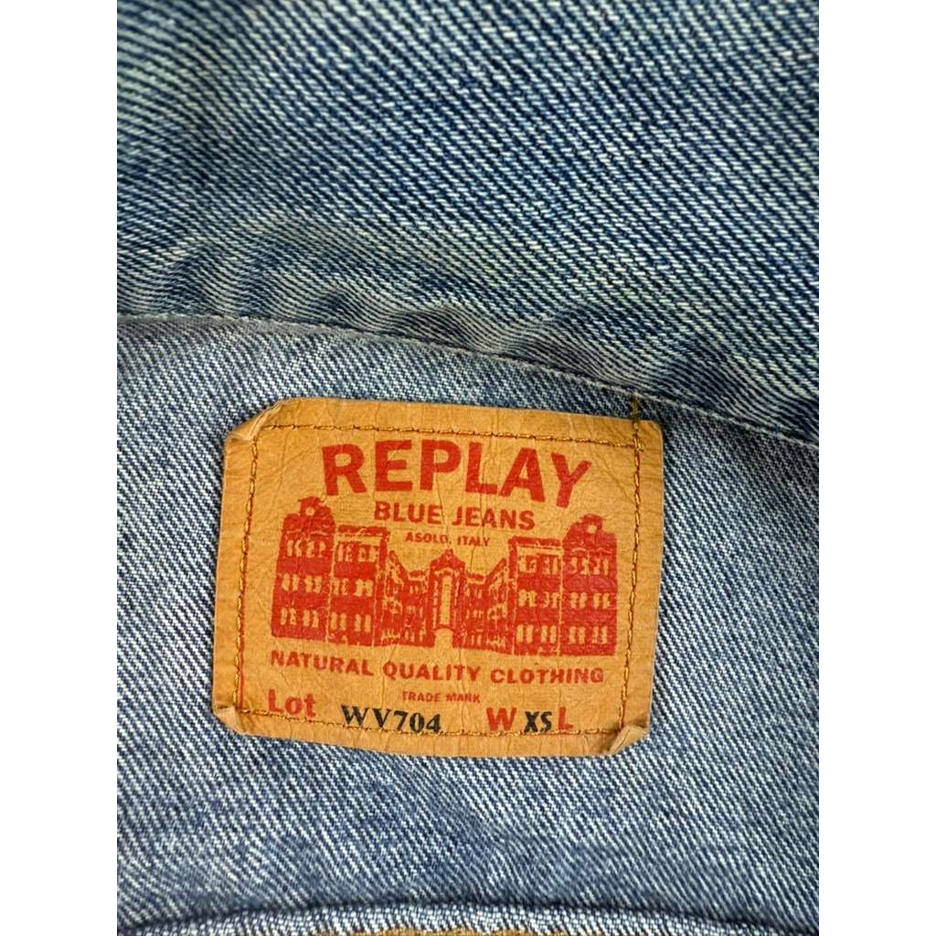 Y2K Replay Denim Jacket Women XS Blue WV704 Trucker Button Front Cotton Pockets