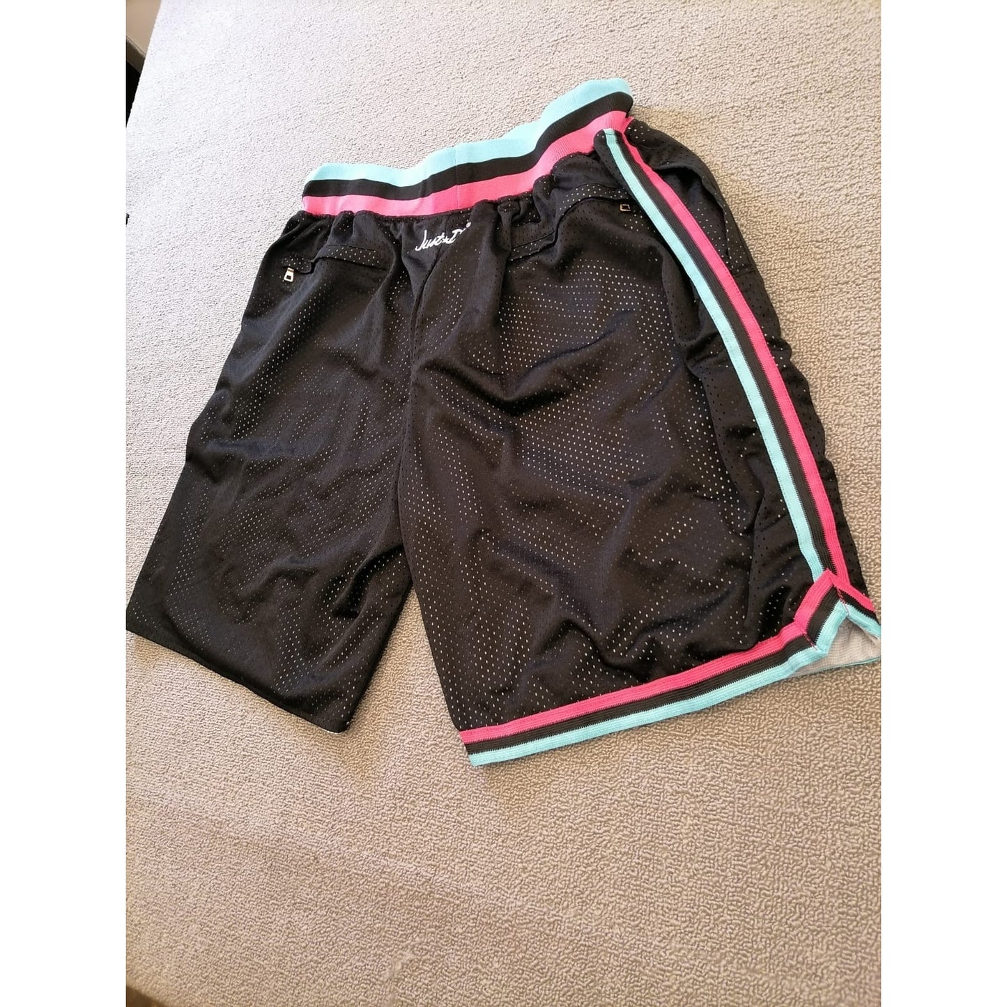 JUST DON Male M Black Mesh Basketball Shorts Stylish Blue Pink Trim Athletic Wear
