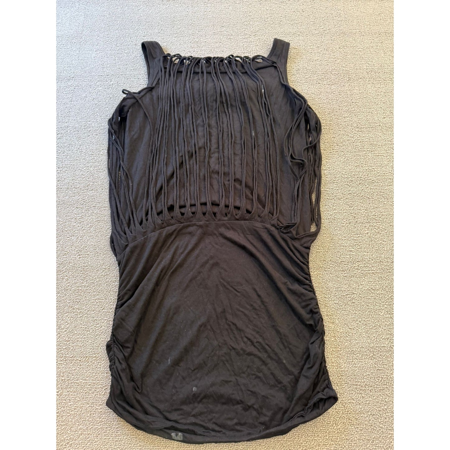 BCBG MAXAZRIA Womens Size XS Black Fringe Ruched Tank Top Boho Style