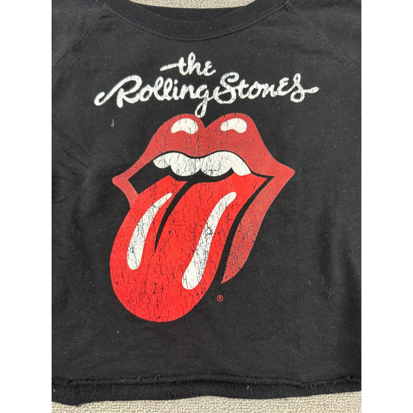 Bravado Large The Rolling Stones Cropped Sweatshirt Black Red Lips Rock Shirt