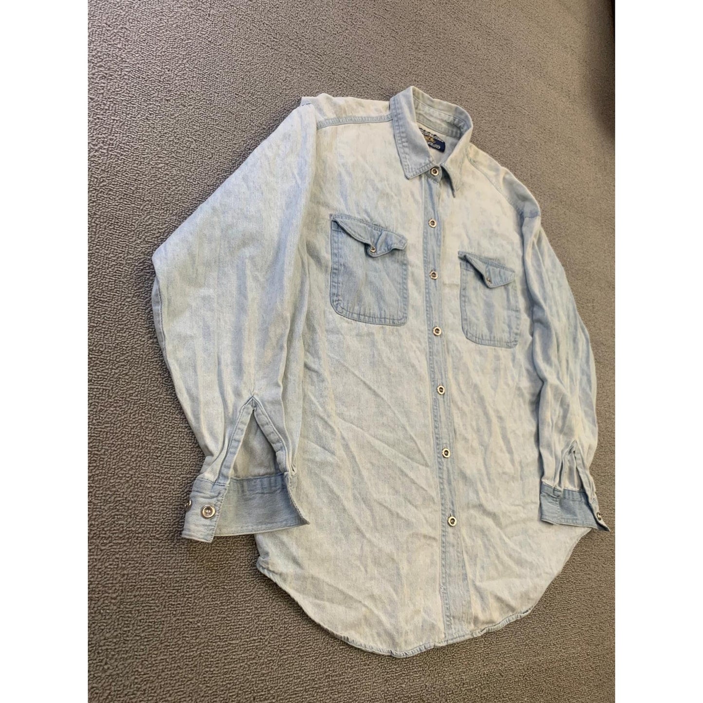 PCC Men's Vintage Denim Shirt Light Wash Button Down Long Sleeve