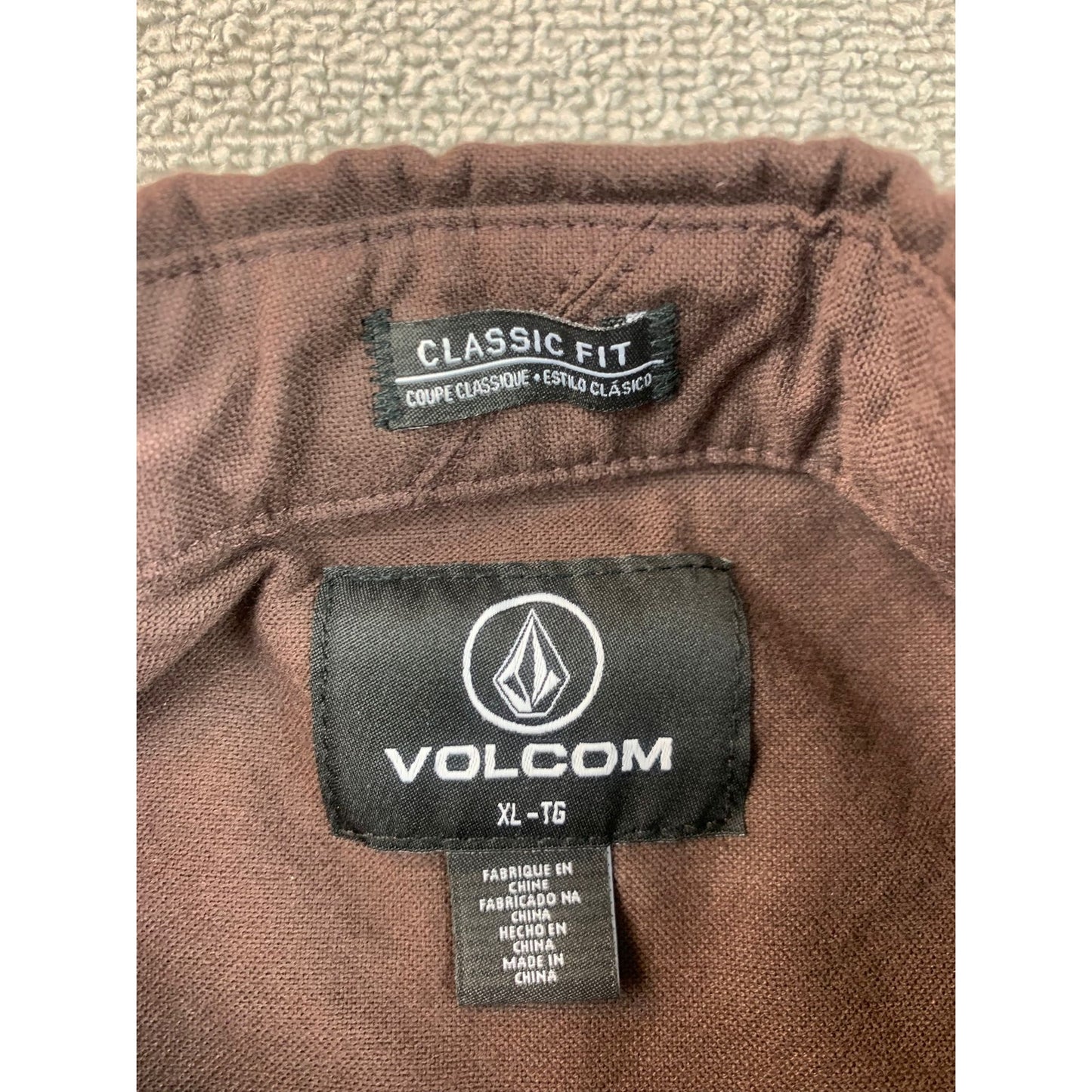 Volcom Men's XL Brown Classic Fit Long Sleeve Button Up Shirt Top