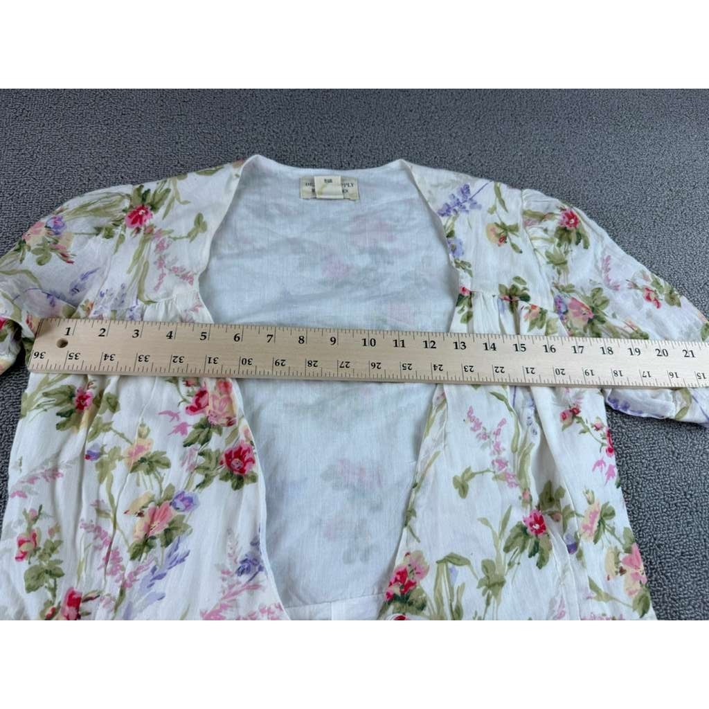 Denim And Supply Ralph Lauren Dress Women M White Cotton Floral Print Ruffle Hem