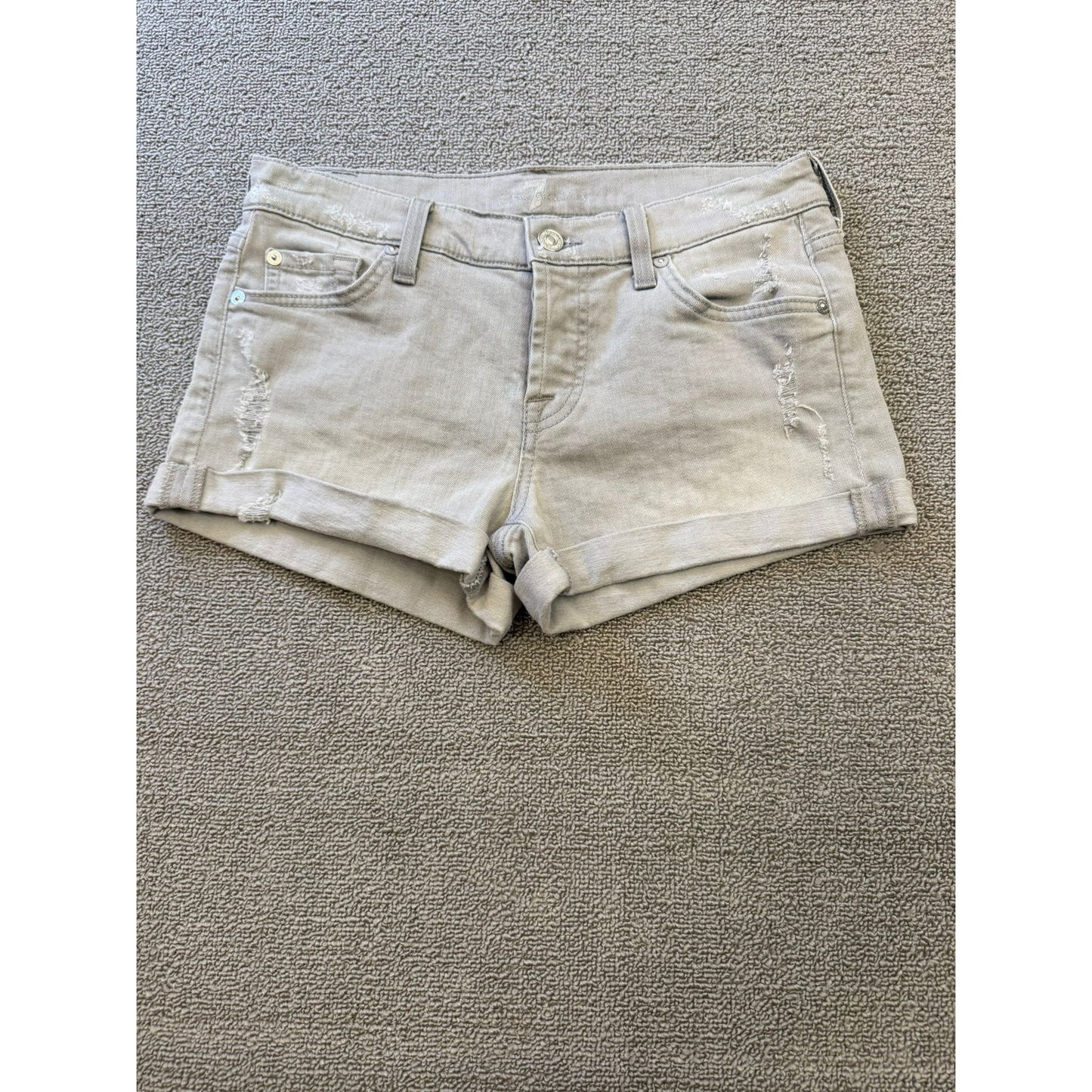 7 For All Mankind Women's Size 26 Gray Denim Shorts Rolled Hem Distressed