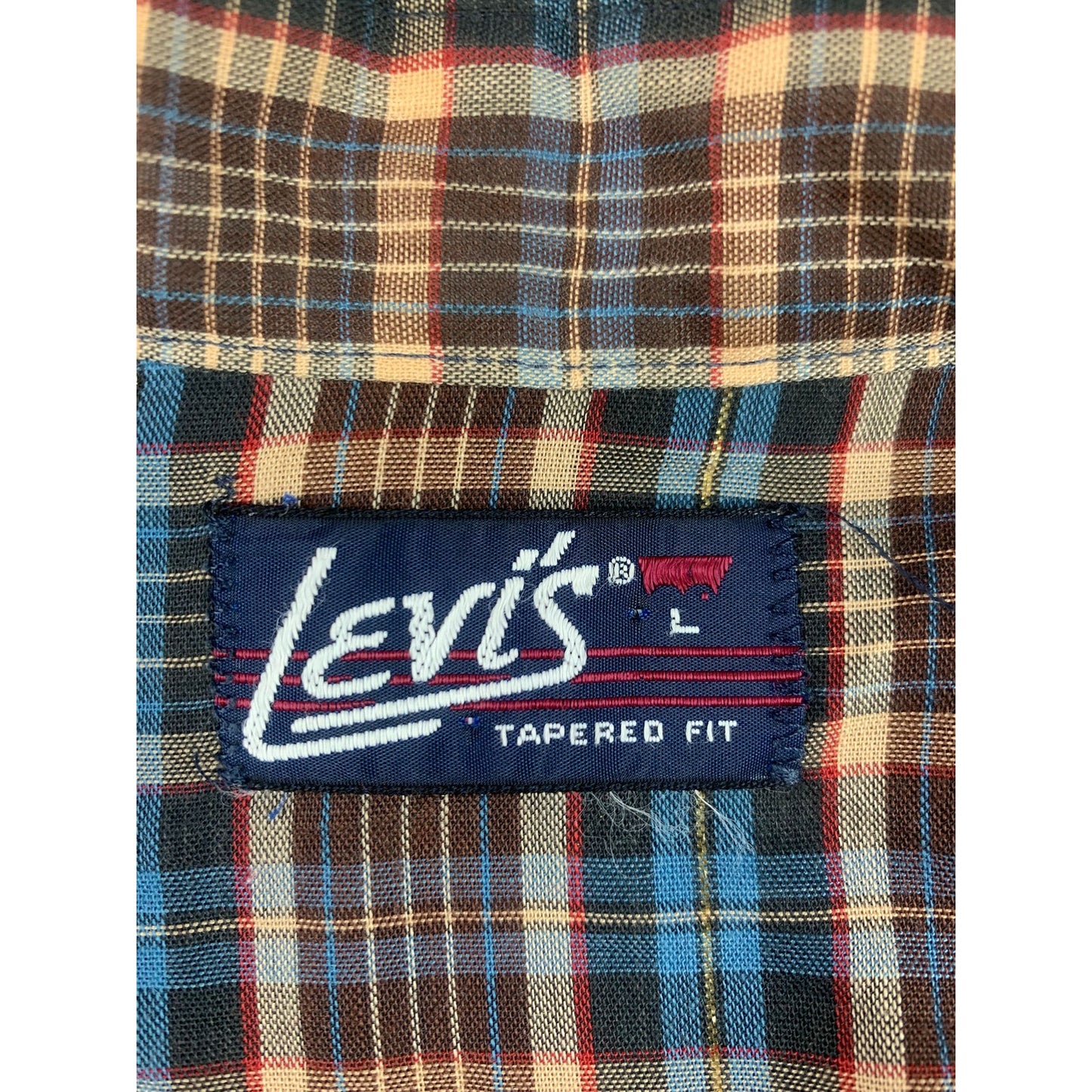 Vintage Levis Western Shirt Men Large Sawtooth Pearl Snap Metallic Stripes Plaid