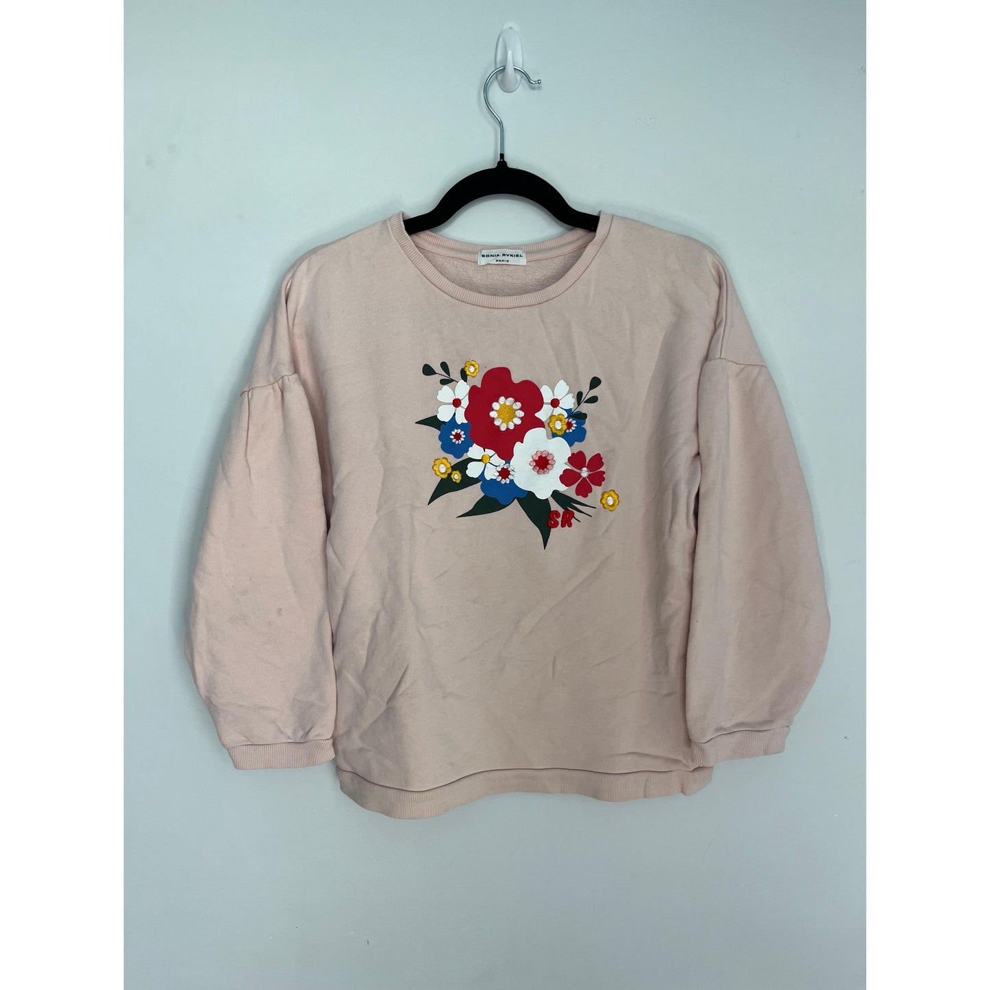 Sonia Rykiel Paris Sweatshirt Women 12Y Pink Floral Graphic Puff Sleeve