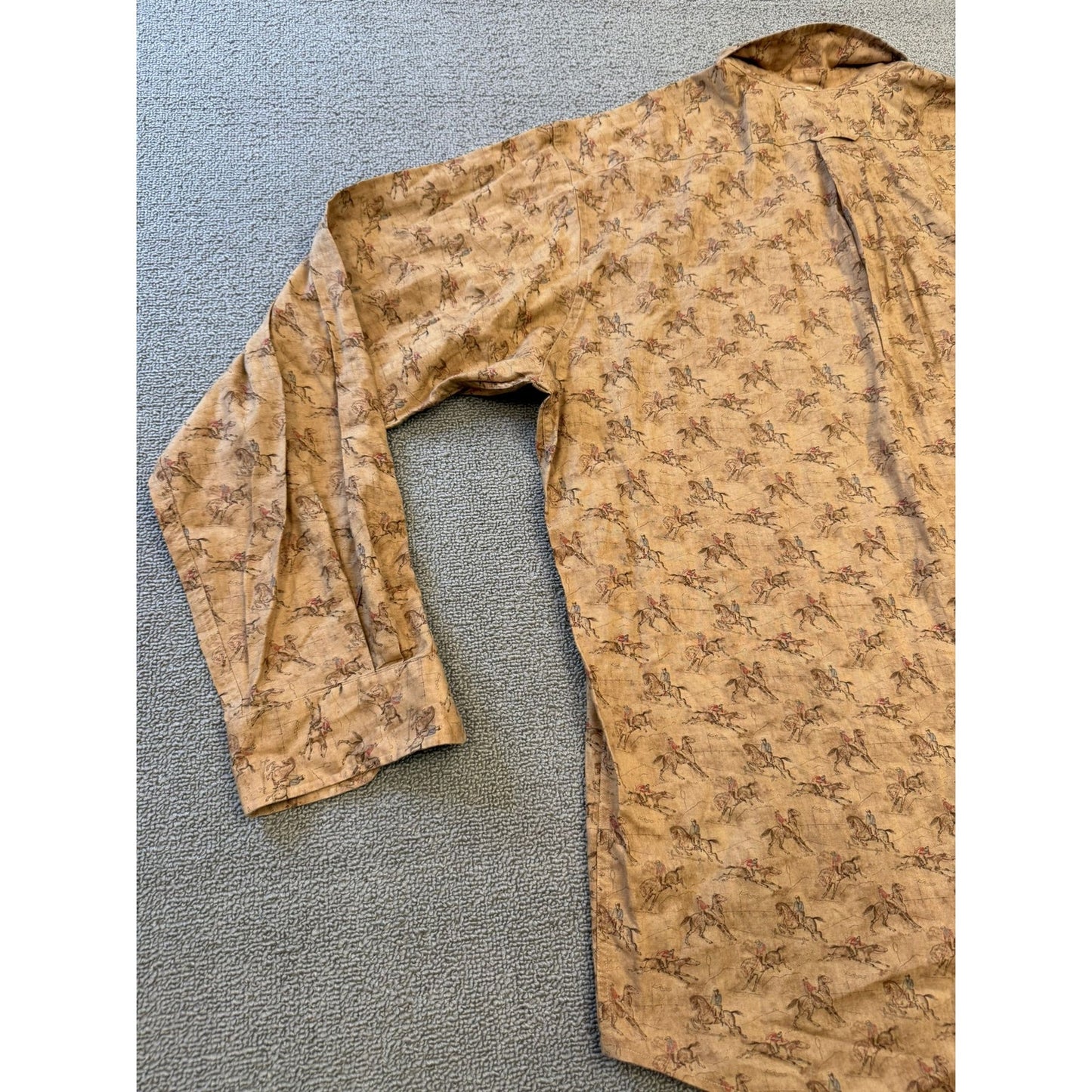 RALPH LAUREN Men's Button Down Shirt L Tan Brown Equestrian Horse Vintage Print