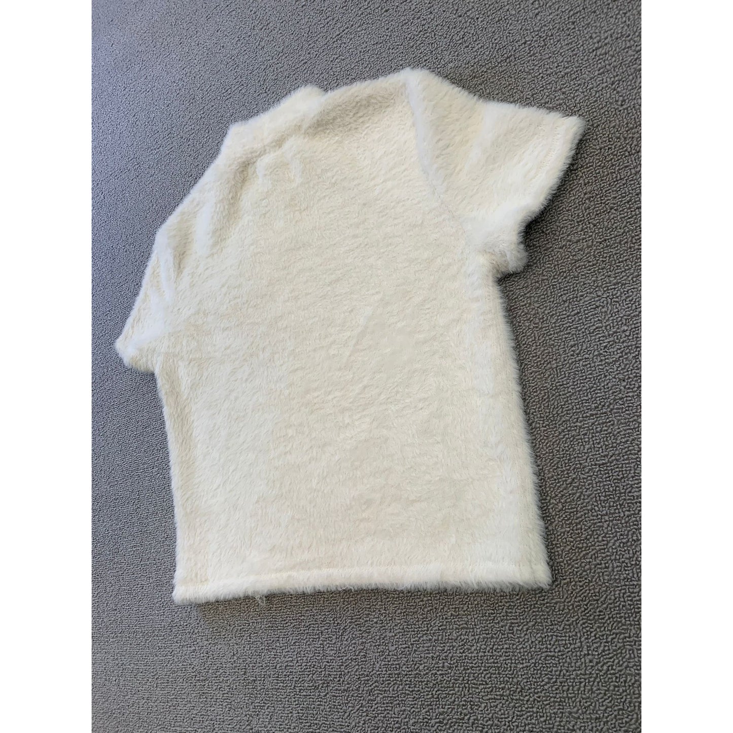 Zara Women's Medium White Pearl Embellished Short Sleeve Fluffy Top