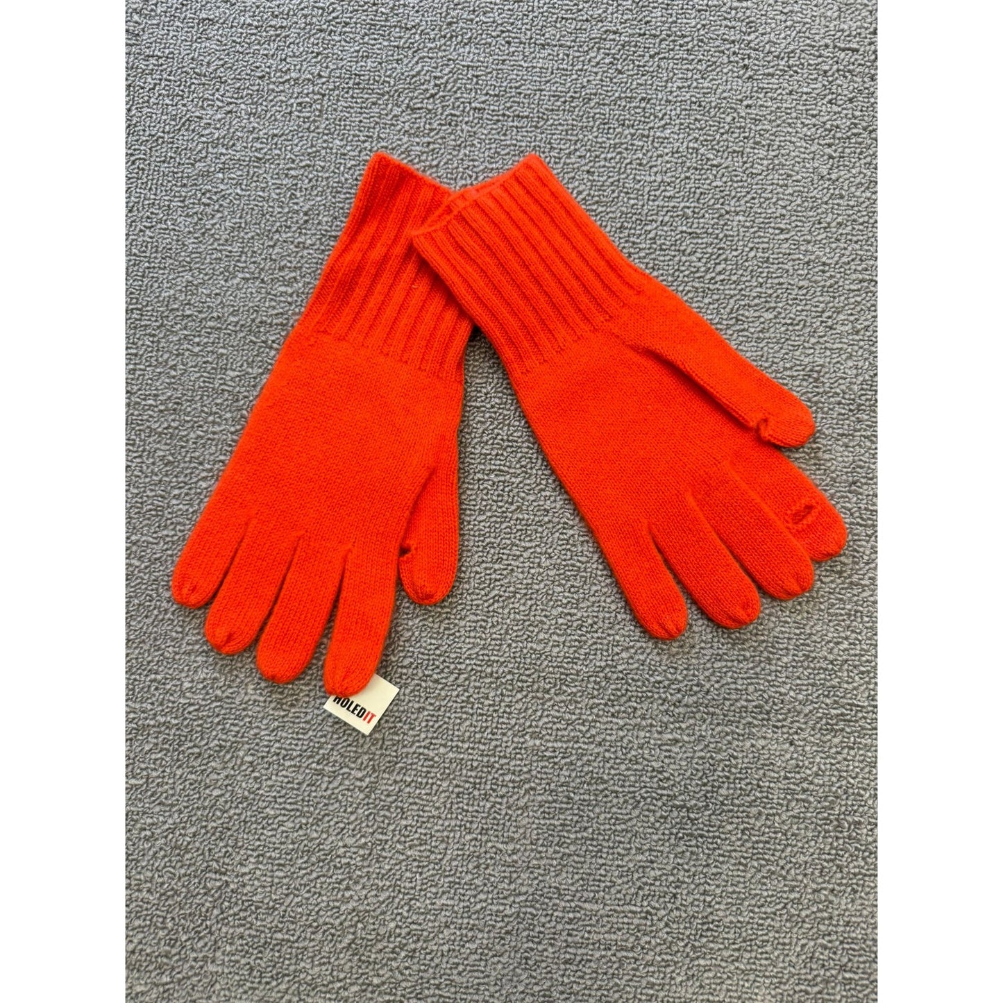 Carolina Amato One Size Orange Cashmere Ribbed Gloves NWT