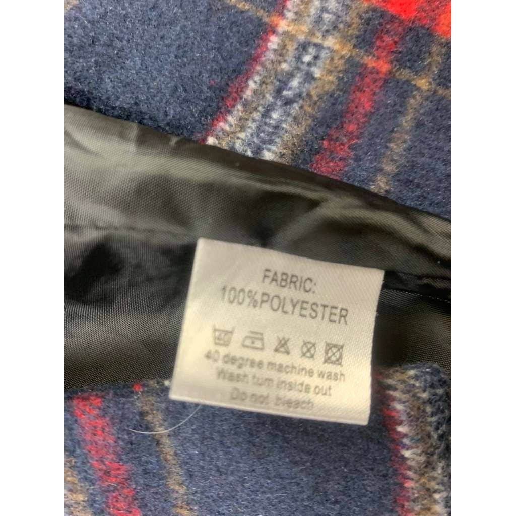 Love & Other Things Women M Navy Red Plaid Over Coat With Pockets