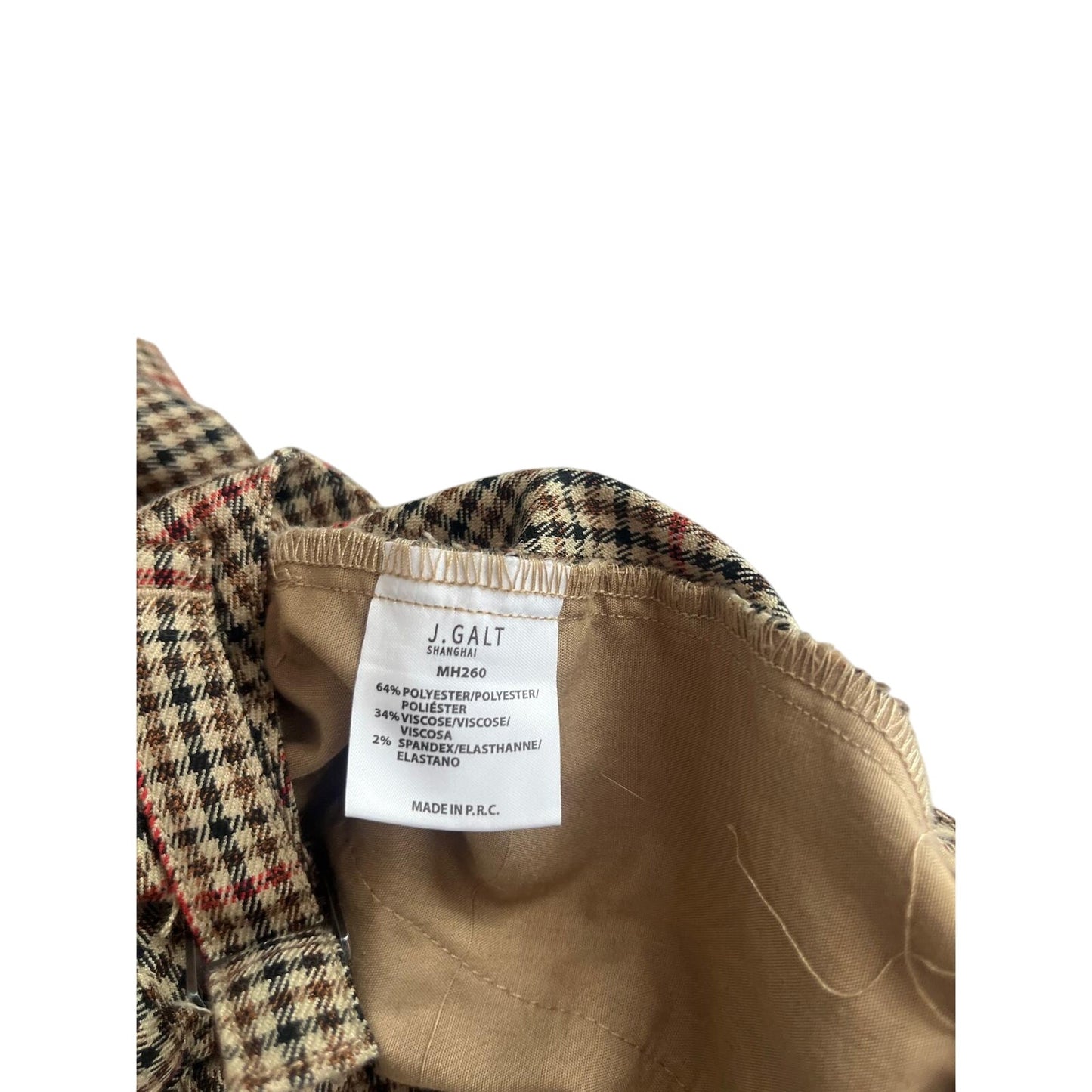 J Galt Plaid Trousers Women Size S Brown Red Straight Leg High Waist