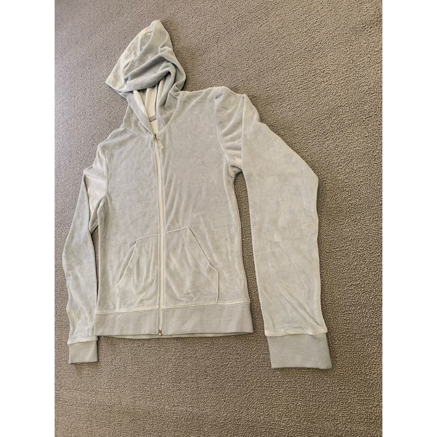 VERONA L Women's Gray Full Zip Velour Hooded Sweatshirt Soft Y2K