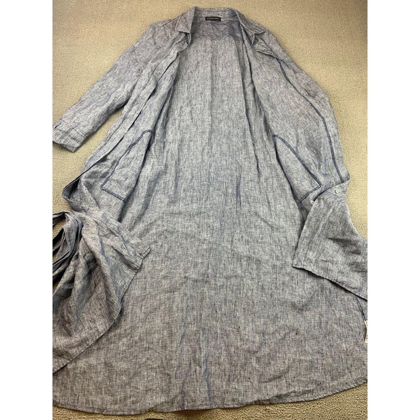 Saks Fifth Avenue Women's S Blue Linen Heathered Collared Shirt Dress