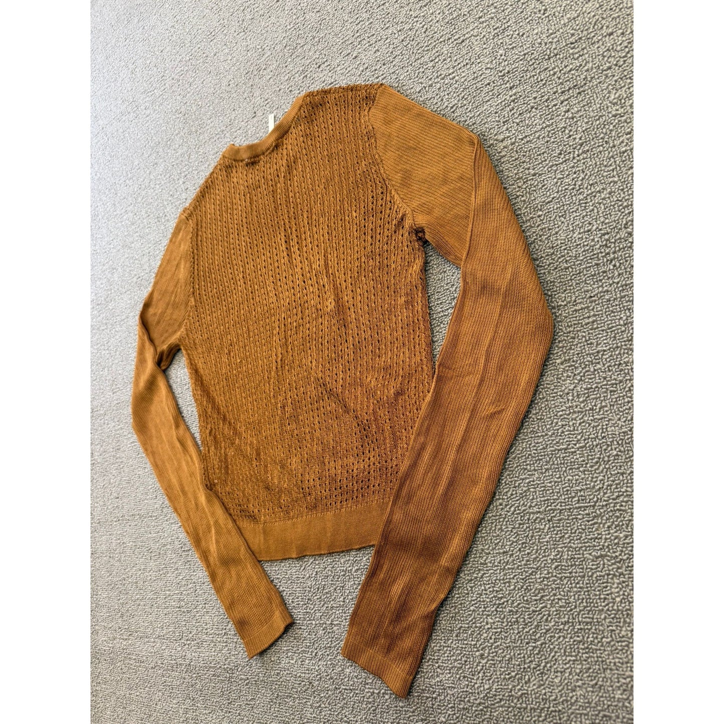 Free People Women's Small Petite Brown Orange Sweater Textured Knit Long Sleeve
