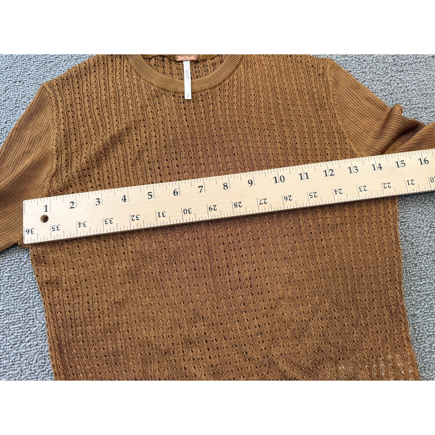 Free People Women's Small Petite Brown Orange Sweater Textured Knit Long Sleeve