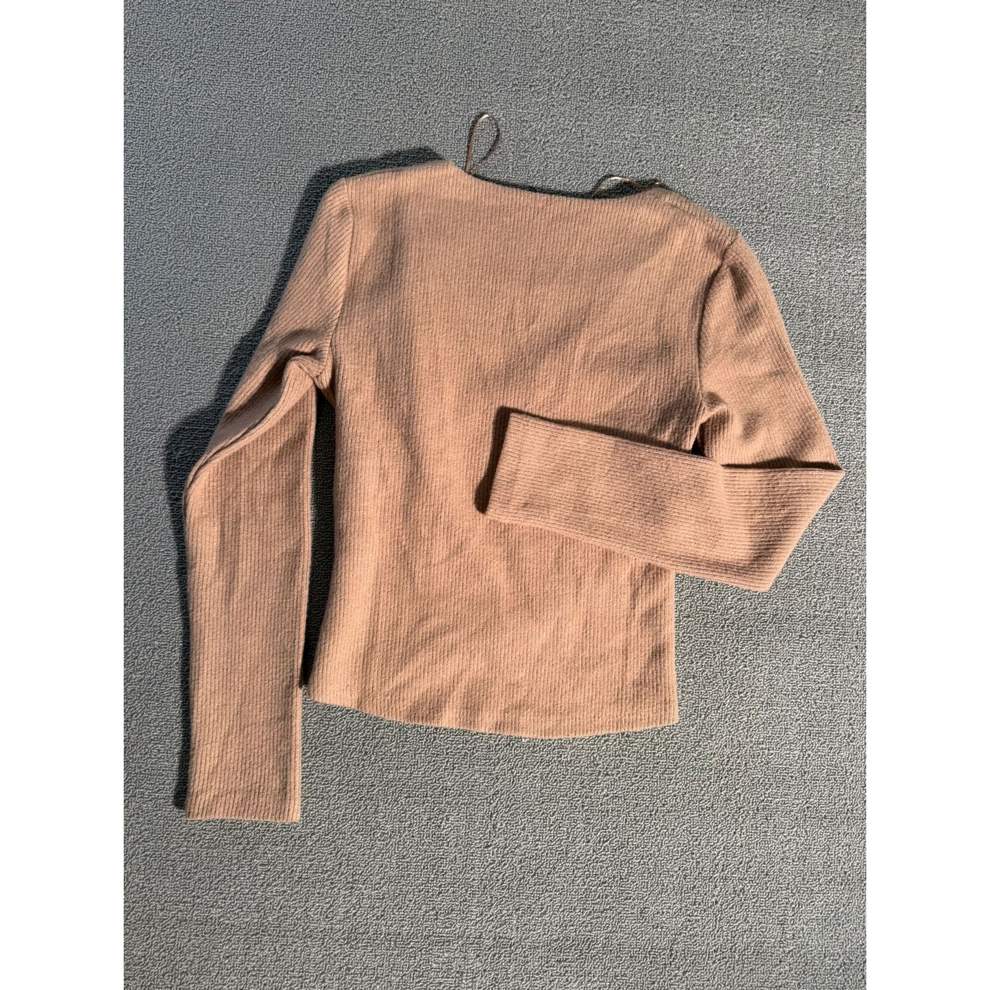 Zara Women’s Tan Ribbed Asymmetrical Long Sleeve Top Size Small Soft Fall