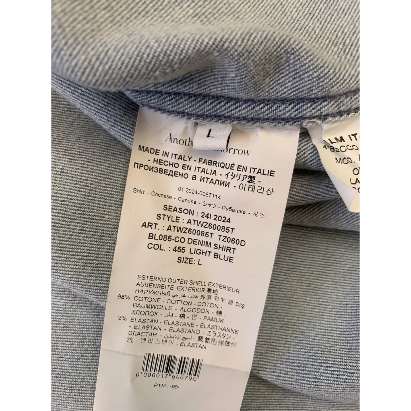 Another Tomorrow Women's Large Light Blue Italian Denim Shirt