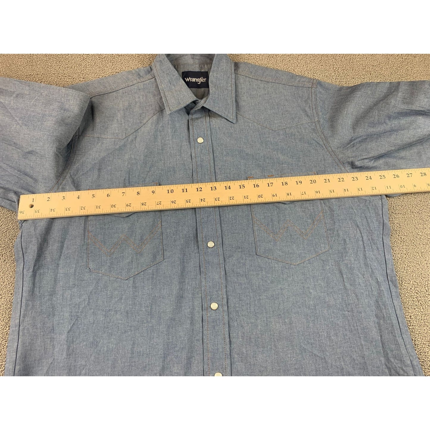 Y2K Wrangler Men's 17x35 Blue Shirt with Western Pearl Snaps Long Sleeve