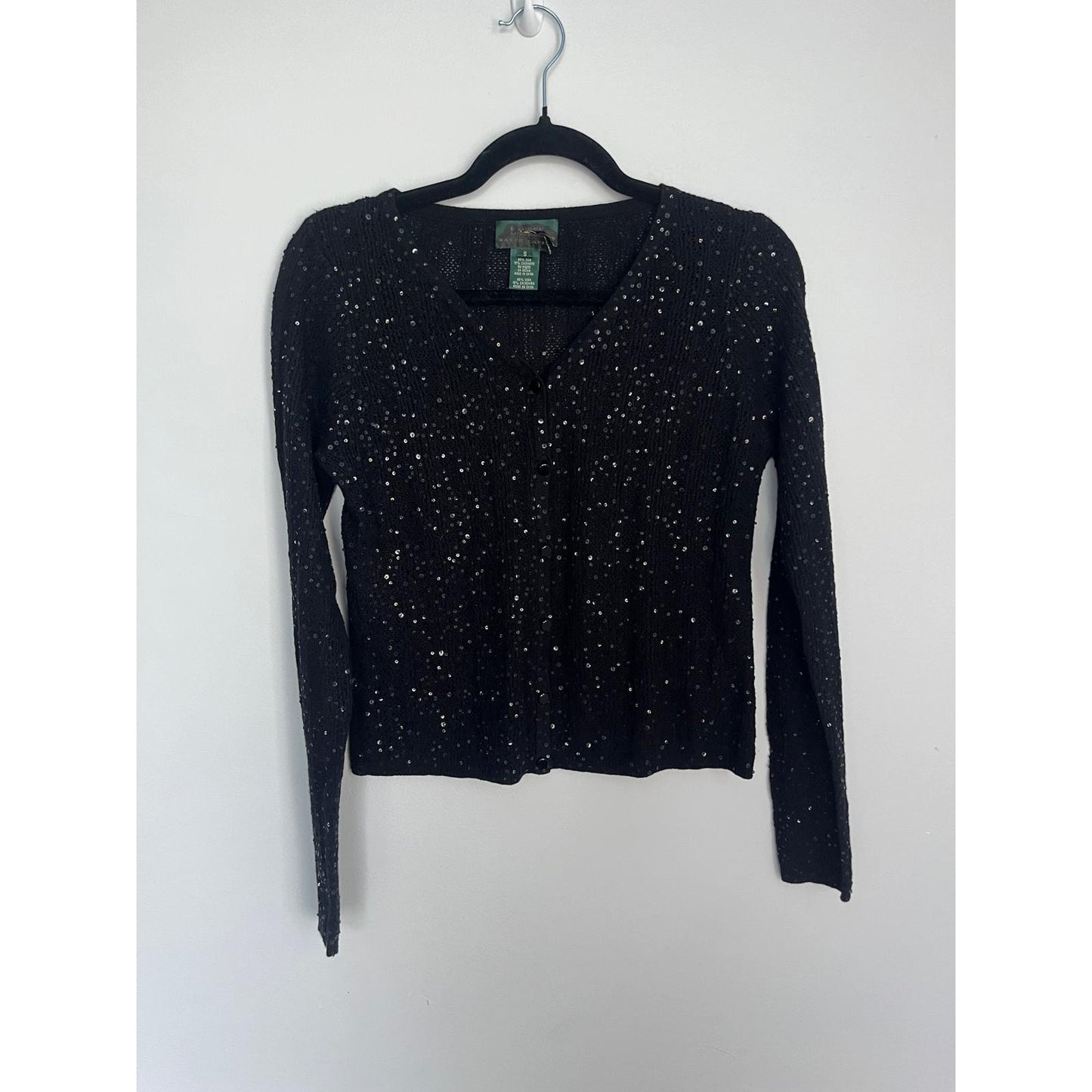 Lauren Ralph Lauren Sequin Cardigan Sweater Black Small Silk Cashmere Blend