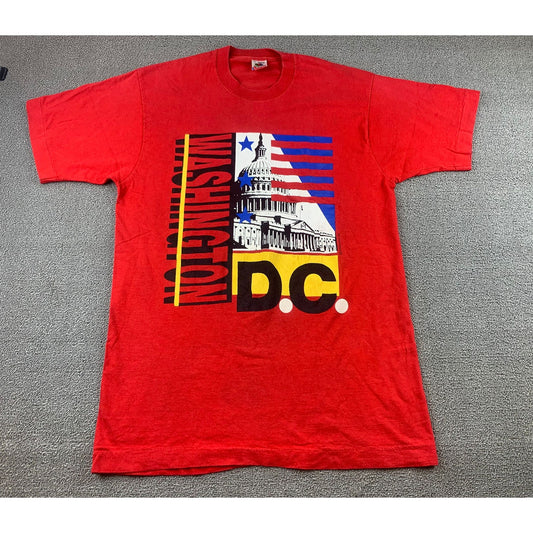 Vintage 90s Men's Large Washington DC Capitol Hill Single-Stitch Red Shirt