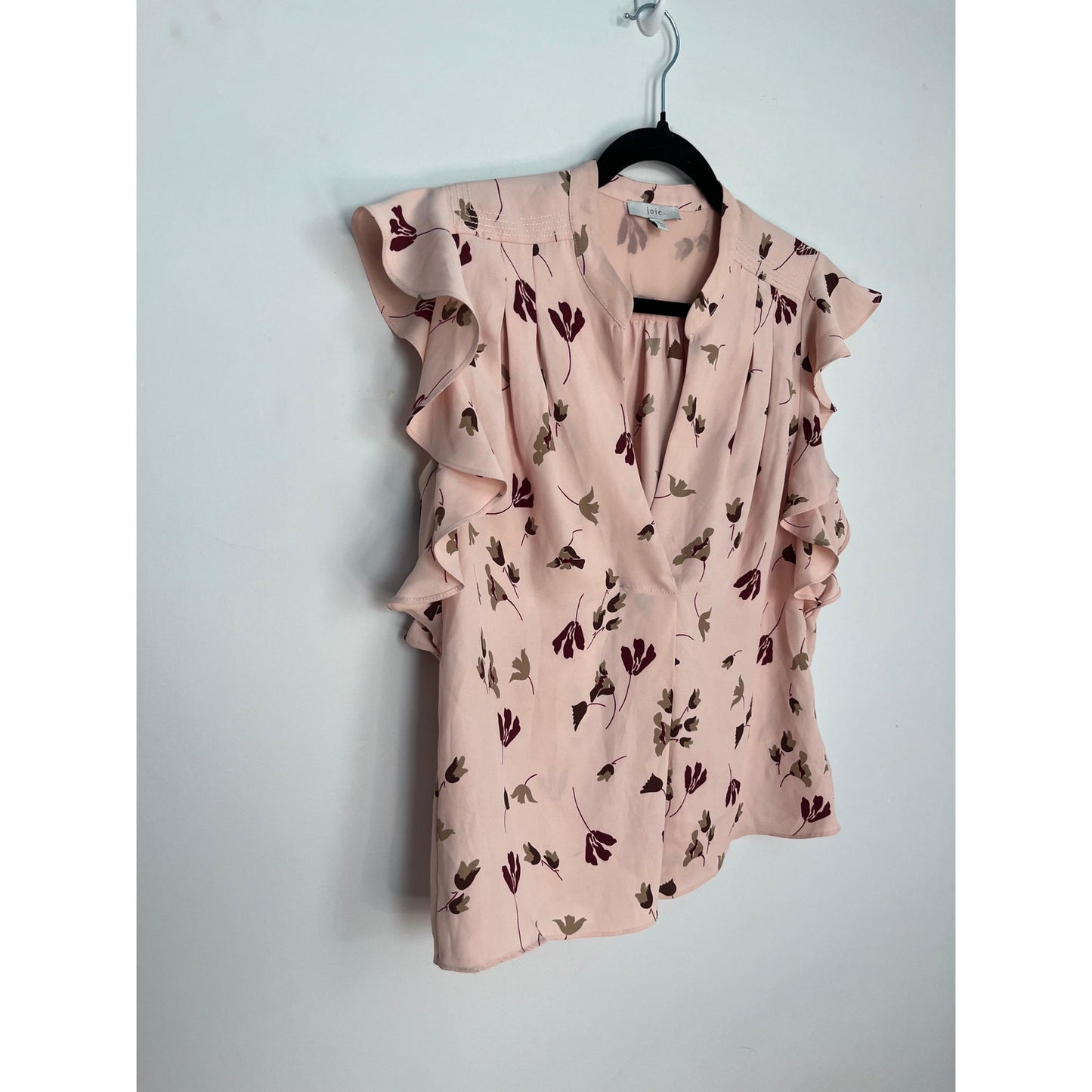 Joie Floral Ruffle Sleeve Blouse Women Small Pink Burgundy Leaf Print Top