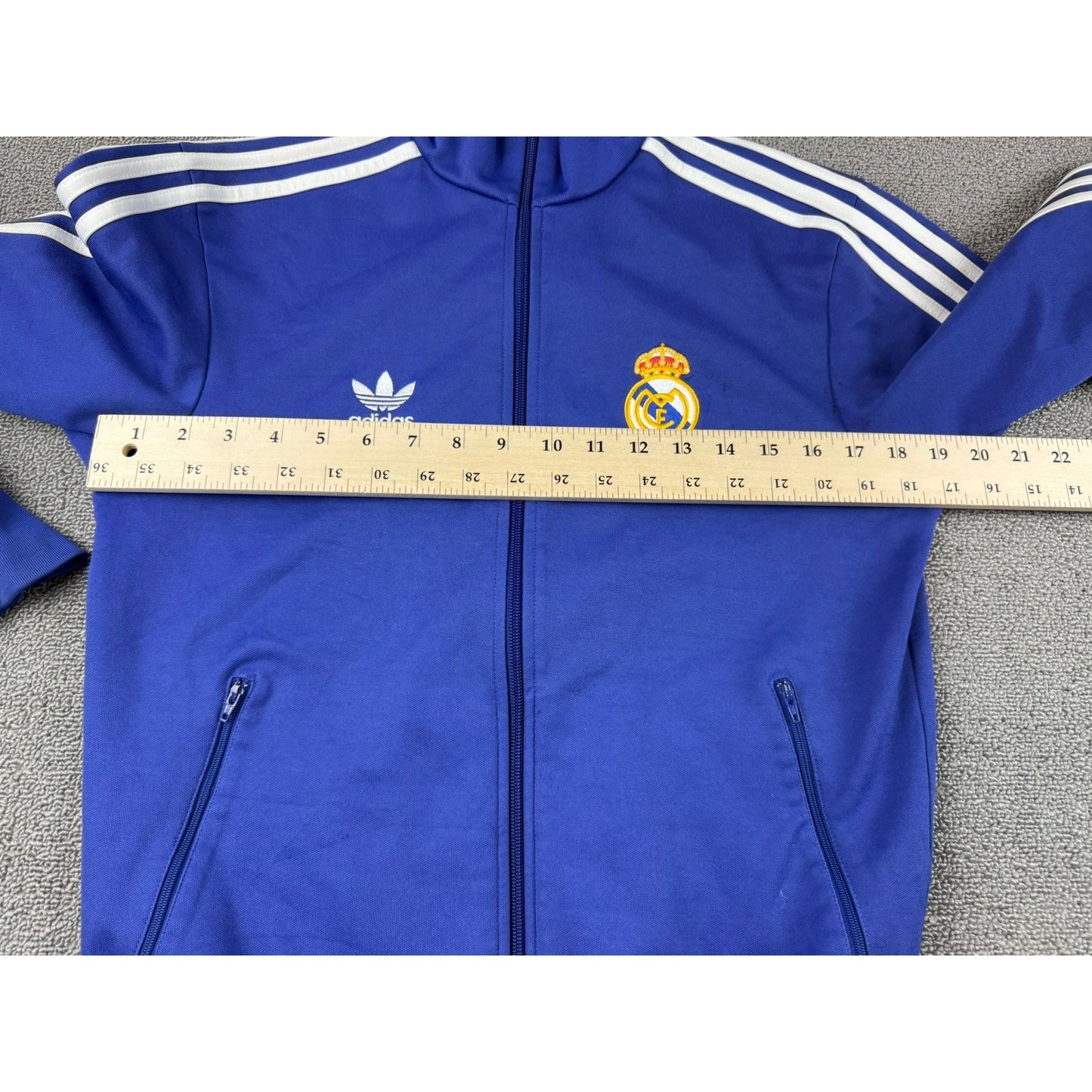 Y2K Adidas Men Small Blue Real Madrid Football Jacket Track Top
