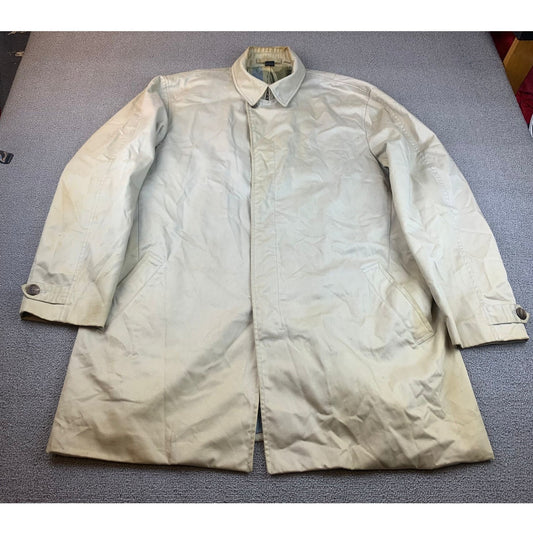 J. Crew Men's XL Beige Green Blue Full Length Checkered Plaid Lined Rain Coat