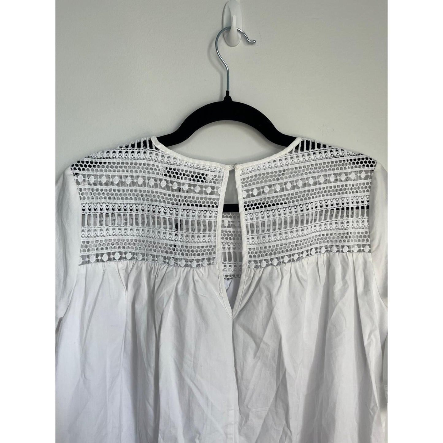 English Factory Eyelet Lace Babydoll Blouse Women Small White Short Sleeve NWT