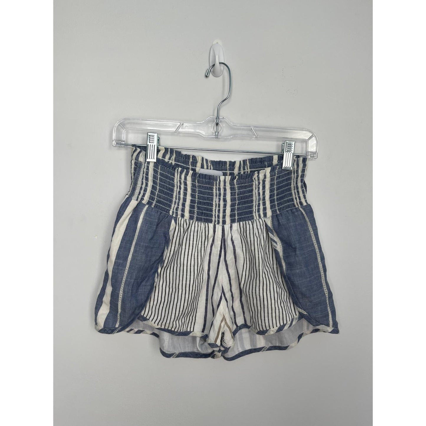 Saylor Striped Linen Blend Shorts Women XS Blue White Smocked High Waist