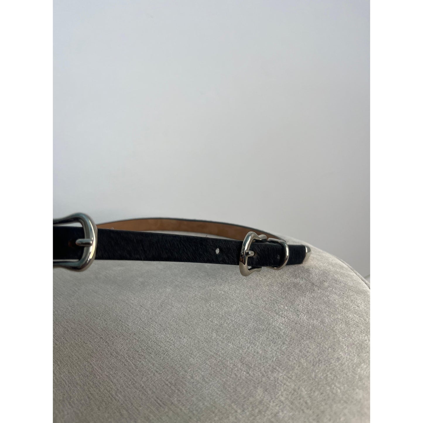 Veronica Beard Black Leather Calf Hair Belt Women Medium Genuine Buckle