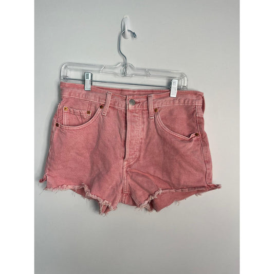 Levis 501 Cutoff Shorts Women Large Pink Frayed Hem Distressed Denim