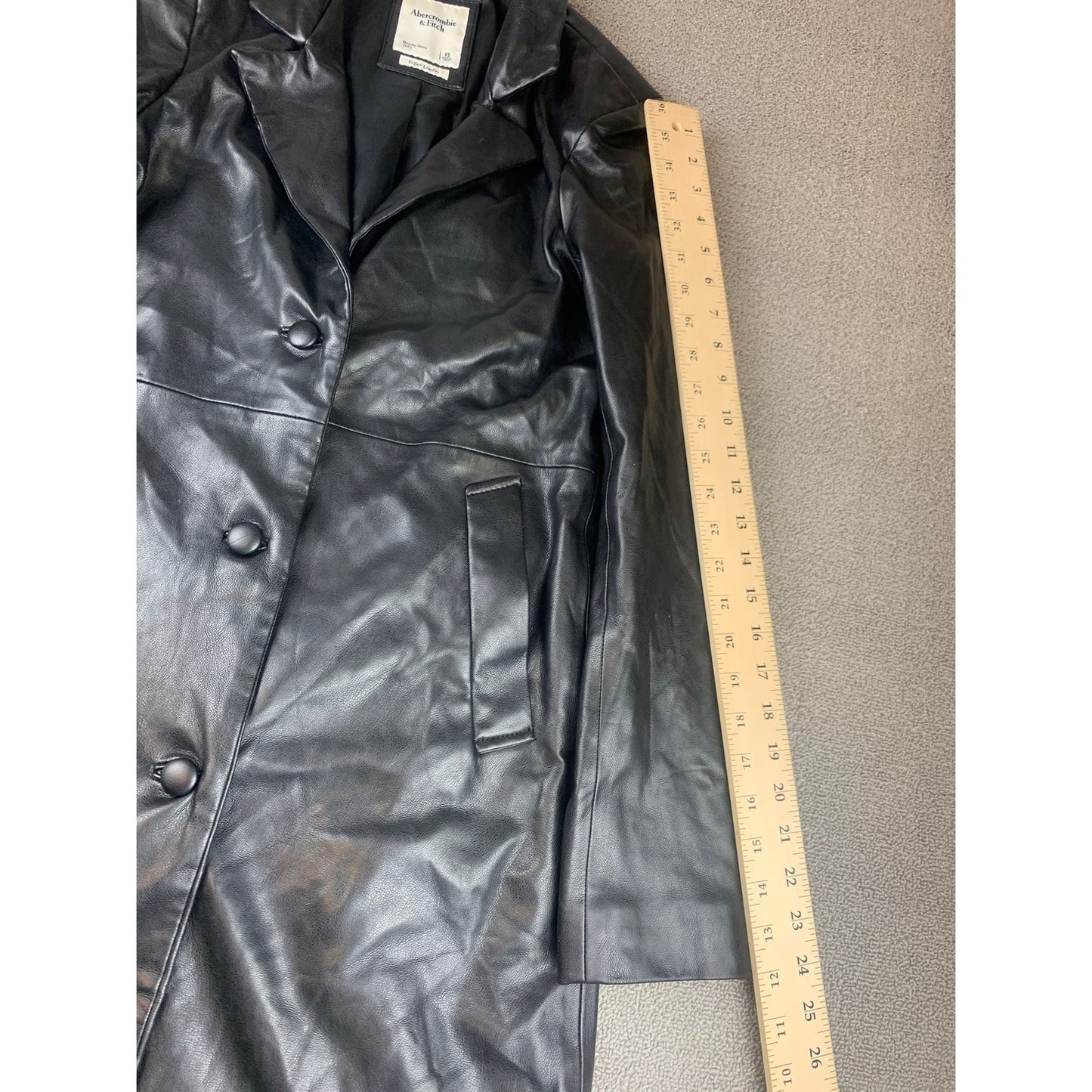 Abercrombie and Fitch Vegan Leather Coat Womens XS Black Longline 3 Button