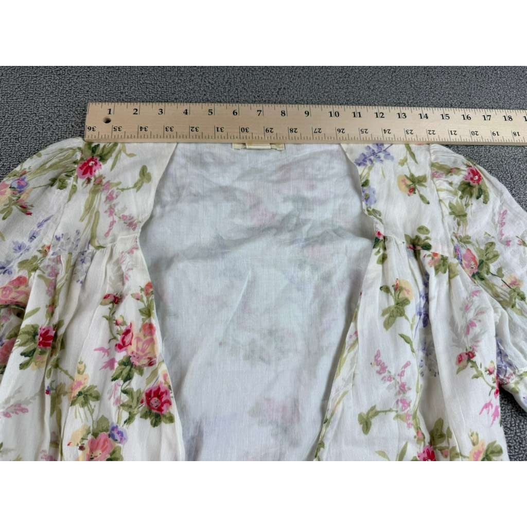 Denim And Supply Ralph Lauren Dress Women M White Cotton Floral Print Ruffle Hem